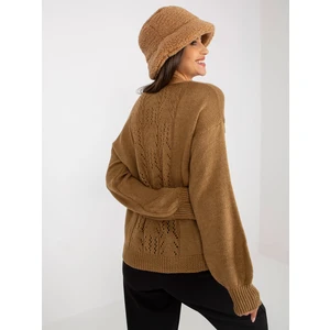 OCH BELLA thin camel classic sweater with V-neck