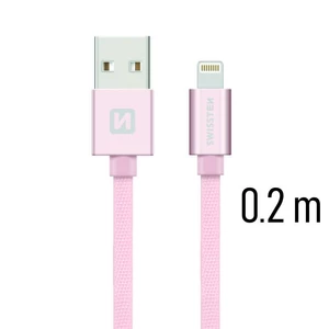 Datový kabel Swissten Textile USB/Lightning, 0,2m, růžovo/zlatý