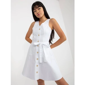 White flowing denim dress with tie