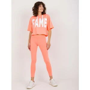 Fluo orange women's sports set with inscriptions