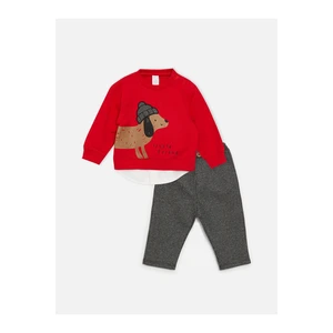 LC Waikiki Crew Neck Long Sleeve Printed Baby Boy Sweatshirt and Trousers 2-Piece Set