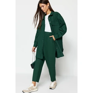 Trendyol Dark Green Pocket Detailed Snap Close Shirt-Pants Woven Suit