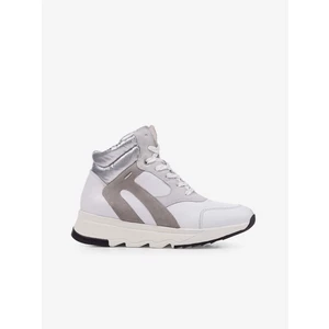 White Women's Ankle Leather Sneakers with Suede Details Geox Fale - Women