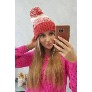 Beanie with pompom Abigail K326 raspberry+ecru