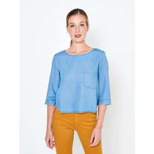 Light Blue Blouse with Three-Quarter Sleeve CAMAIEU - Women