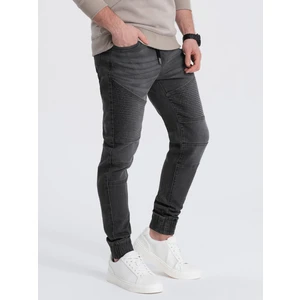 Ombre Men's denim jogger pants with stitching - graphite