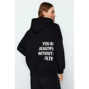 Trendyol Black Thick Fleece Inside Printed Back Oversized/Wide Knitted Sweatshirt