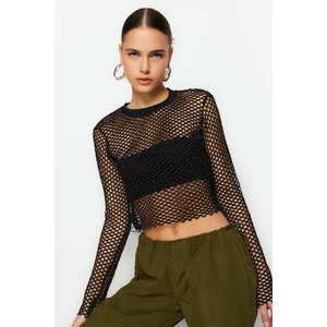 Trendyol Black Lurex Mesh Relaxed Cut Crew Neck Crop Knitted Blouse