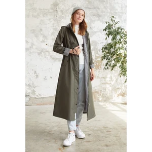 InStyle Lined Patterned Trench Coat - Khaki