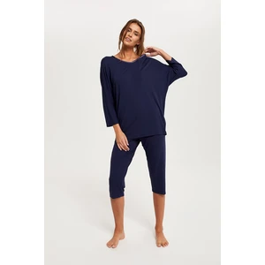 Women's Song pyjamas, 3/4 sleeve, 3/4 leg - navy blue