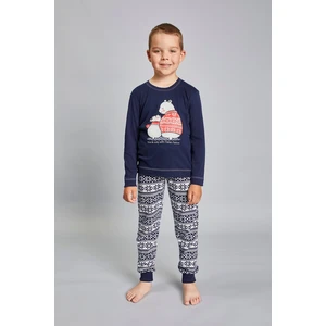 Boys' Arctic pajamas long sleeves, long trousers - navy blue/navy blue print