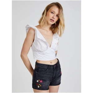 White Women's Cropped Top with Ruffles TALLY WEiJL - Women