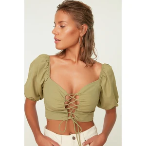 Trendyol Green Tie Detailed Balloon Sleeve Blouse