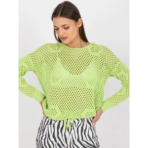 Light green oversized openwork sweater with a hood RUE PARIS