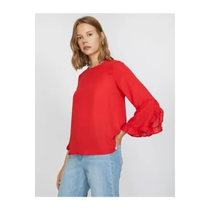 Koton Women's Red Long Sleeve Crew Neck Blouse