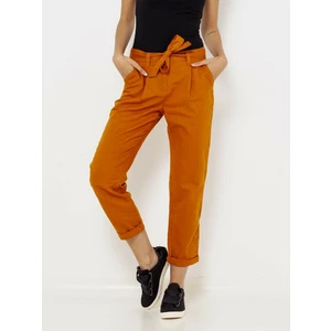 Orange linen shortened trousers CAMAIEU - Women