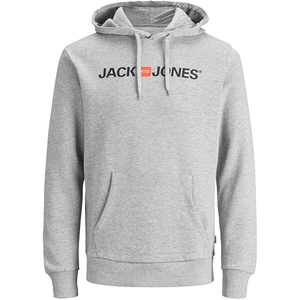 Šedá žíhaná mikina s potiskem a kapucí Jack & Jones