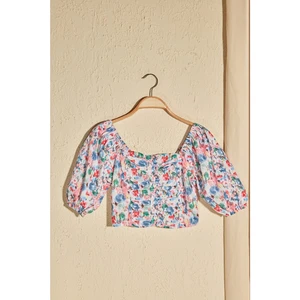 Trendyol Multicolored Floral Print Pleated Crop Top