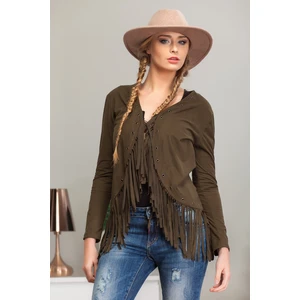 Suede jacket with khaki fringe