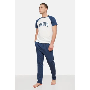 Trendyol Navy Blue Men Regular Fit Raglan Sleeve Knitted Pajamas Set