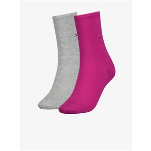 Tommy Hilfiger Set of two pairs of women's socks in grey and dark pink Tomm - Ladies