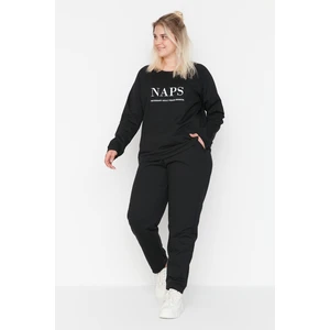 Trendyol Curve Black Printed Knitted Pajamas Set