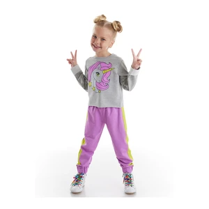 Denokids Unicorn Gray Lilac Girl's Tracksuit Set