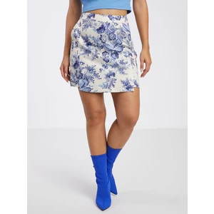 Blue and Cream Women's Floral Skirt / Shorts VILA Porcelina - Ladies