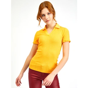 Orsay Yellow Womens Ribbed Polo T-Shirt - Women