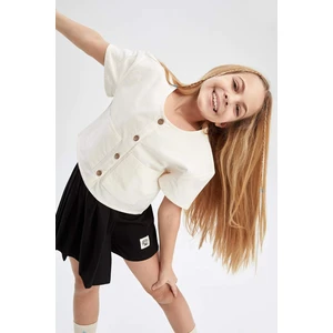 DEFACTO Girls Modern Fit Linen Look Short Sleeve Shirt