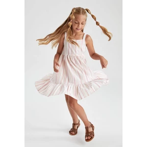 DEFACTO Girl Regular Fit Striped Flounce Strapless Linen Look Summer Dress