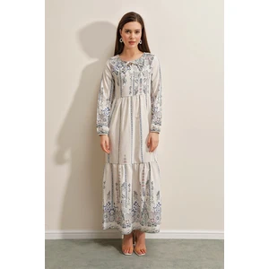 Bigdart 1947 Patterned Long Linen Dress - Blue