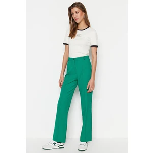 Trendyol Emerald Straight Straight High Waist Ribbed Stitched Woven Trousers