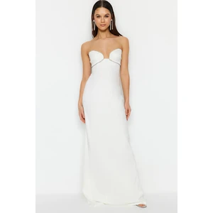 Trendyol Ecru Strapless and Chest Detailed Wedding/Wedding Long Evening Evening Dress