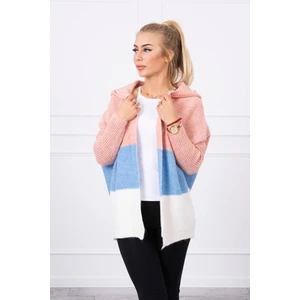 Three-color hooded sweater powder pink+azure+ecru