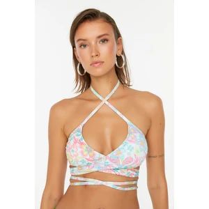 Trendyol Floral Patterned Tie Detailed Bikini Top