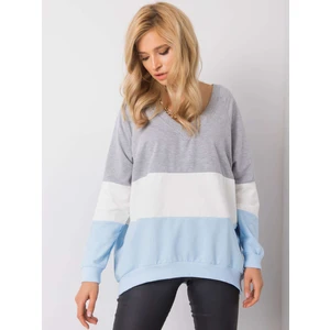 RUE PARIS Gray and fuchsia V-neck sweatshirt