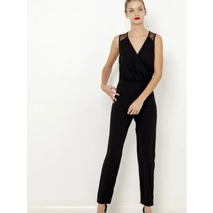 Black Long Jumpsuit with Lace Details CAMAIEU - Women