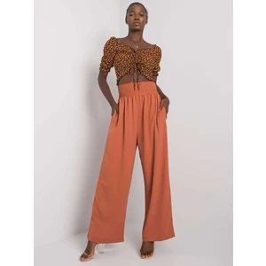 RUE PARIS Light brown fabric trousers with a high waist