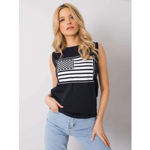 RUE PARIS Navy top with a print