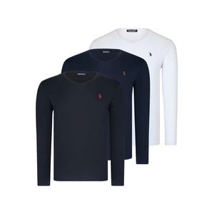 TRIPLE SET T8587 DEWBERRY V COLLAR MEN'S SWEATSHIRT-BLACK-WHITE-LACİVERT