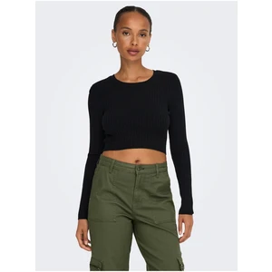 Black Women's Shortened Ribbed Sweater ONLY Karol - Women