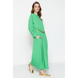 Trendyol Green Crepe Evening Dress with a Chain Waist and a Chain Belt, in a comfortable fit