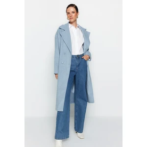 Trendyol Blue Oversized Wide Cut Long Wool Cachet Coat