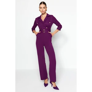 Trendyol Plum Belt, Double Breasted Collar Woven Jumpsuit