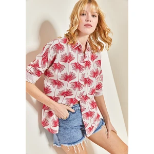 Bianco Lucci Women's Floral Patterned Linen Shirt