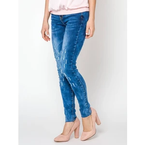 Jeans decorated with draping at the knees navy blue