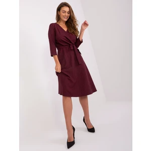 Burgundy midi cocktail dress with belt