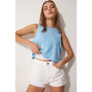 Happiness İstanbul Women's Sky Blue Cotton Halterneck Crop T-Shirt