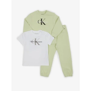 Calvin Klein Set of girls' T-shirt, sweatshirt and sweatpants in white and green Ca - Girls